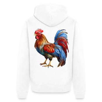 Hahn - Unisex Premium Bio Zip Hoodie - Weiß - Hinten - Thijin (182cm)