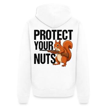 Protect Your Nuts - Unisex Premium Bio Zip Hoodie - Weiß - Hinten - Thijin (182cm)