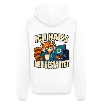 Ich hab’s neu gestartet – IT-Support Admin Spruch - Unisex Premium Bio Zip Hoodie - Weiß - Hinten - Thijin (182cm)