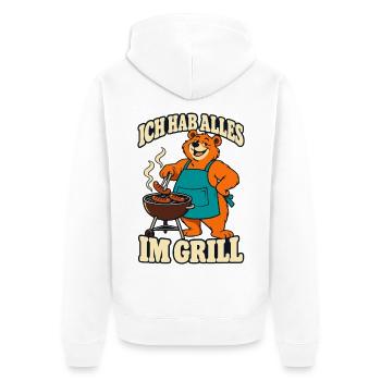 Ich hab alles im Grill – Grillbär Grillmeister - Unisex Premium Bio Zip Hoodie - Weiß - Hinten - Thijin (182cm)