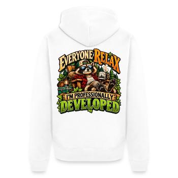 Professionell entwickelter Waschbär - Unisex Premium Bio Zip Hoodie - Weiß - Hinten - Thijin (182cm)