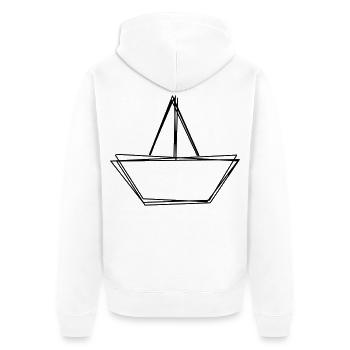 Papierboot handgezeichnet - Unisex Premium Bio Zip Hoodie - Weiß - Hinten - Thijin (182cm)