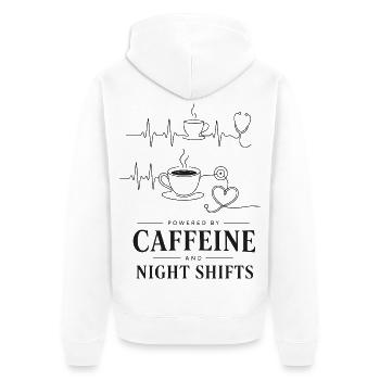 Kaffee Herz Nacht Schicht - Unisex Premium Bio Zip Hoodie - Weiß - Hinten - Thijin (182cm)