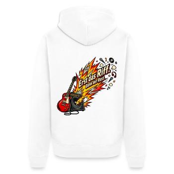 Rockfan Gitarrenriff Metal Fan Riff zuerst - Unisex Premium Bio Zip Hoodie - Weiß - Hinten - Thijin (182cm)