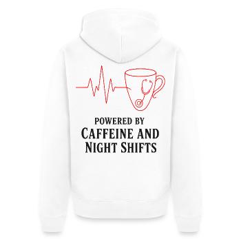 Kaffee und Nachtschichten - Unisex Premium Bio Zip Hoodie - Weiß - Hinten - Thijin (182cm)
