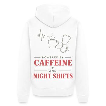 Kaffee und Nachtschicht Motiv - Unisex Premium Bio Zip Hoodie - Weiß - Hinten - Thijin (182cm)