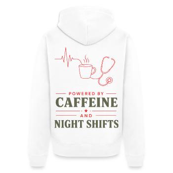 KaffeeKraft Nachtschicht - Unisex Premium Bio Zip Hoodie - Weiß - Hinten - Thijin (182cm)