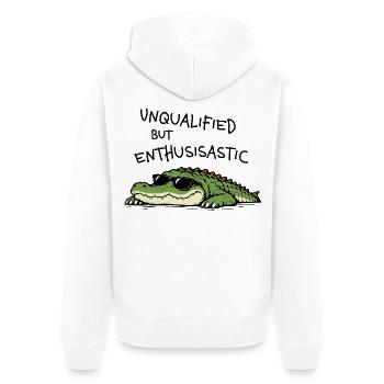 Unqualified but Enthusiastic – Lustiges Krokodil - Unisex Premium Bio Zip Hoodie - Weiß - Hinten - Thijin (182cm)