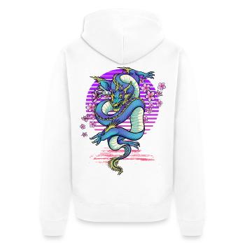 Drache Kirschblüten Fantasy - Unisex Premium Bio Zip Hoodie - Weiß - Hinten - Thijin (182cm)