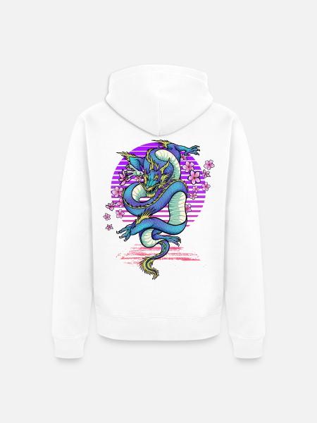 Drache Kirschblüten Fantasy - Unisex Premium Bio Zip Hoodie - Weiß