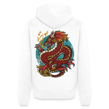 Drache Feuerdrache - Unisex Premium Bio Zip Hoodie - Weiß - Hinten - Thijin (182cm)