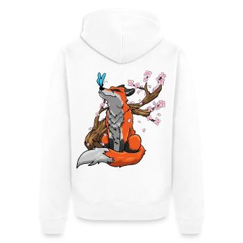 Fuchs Kirschblüten - Unisex Premium Bio Zip Hoodie - Weiß - Hinten - Thijin (182cm)