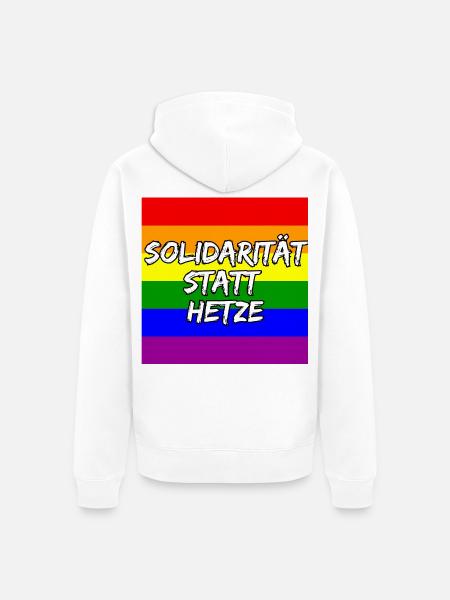 SOLIDARITÄT STATT HETZE REGENBOGEN STATEMENT - Unisex Premium Bio Zip Hoodie - Weiß