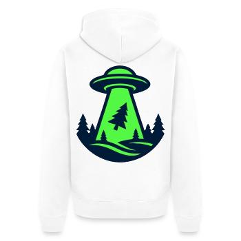 Ufo Wald Entfuehrung Grafik - Unisex Premium Bio Zip Hoodie - Weiß - Hinten - Thijin (182cm)
