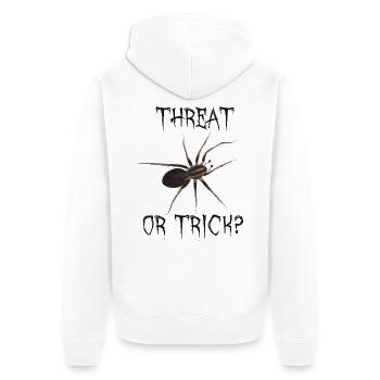 Threat or Trick - Spinne Halloween Wortspiel - Unisex Premium Bio Zip Hoodie - Weiß - Hinten - Thijin (182cm)