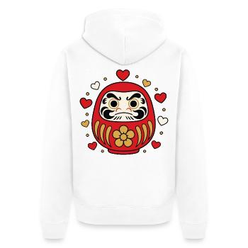 Daruma Puppe Herzen Japan Glücksbringer Shirt - Unisex Premium Bio Zip Hoodie - Weiß - Hinten - Thijin (182cm)