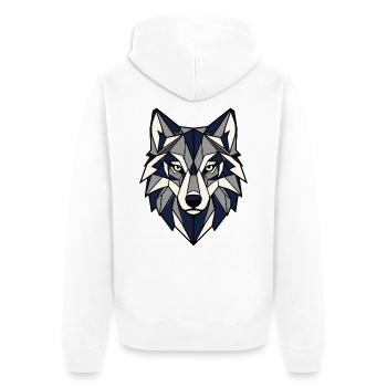 Geometrischer Wolf Kopf Dreiecke Vektor Shirt - Unisex Premium Bio Zip Hoodie - Weiß - Hinten - Thijin (182cm)