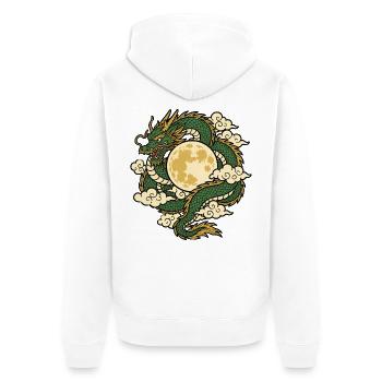 Drache Vollmond Wolken Asien Mythologie Shirt - Unisex Premium Bio Zip Hoodie - Weiß - Hinten - Thijin (182cm)