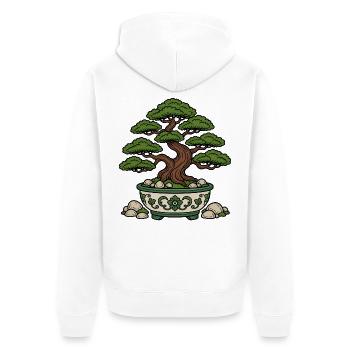 Bonsai Baum Schale Steine Zen Natur Vektor Shirt - Unisex Premium Bio Zip Hoodie - Weiß - Hinten - Thijin (182cm)