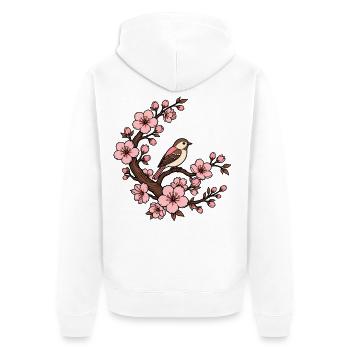 Kirschblüte Vogel Sakura Japan Natur Vektor Shirt - Unisex Premium Bio Zip Hoodie - Weiß - Hinten - Thijin (182cm)