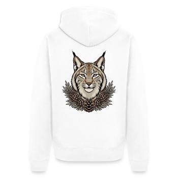 Luchs Portrait Pinselohren Tannenzapfen Shirt - Unisex Premium Bio Zip Hoodie - Weiß - Hinten - Thijin (182cm)