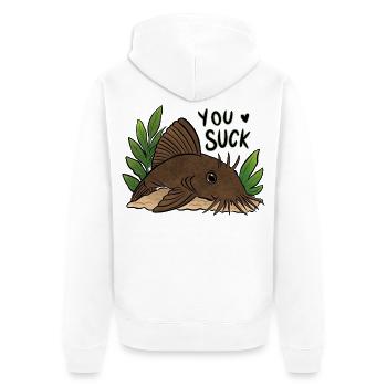 Plecko Meme Du bist schlecht - Unisex Premium Bio Zip Hoodie - Weiß - Hinten - Thijin (182cm)