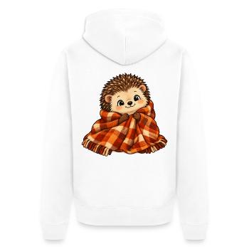 Kuscheliger Igel mit Plaidschal - Unisex Premium Bio Zip Hoodie - Weiß - Hinten - Thijin (182cm)