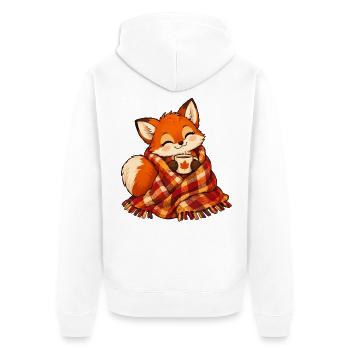 Fuchs mit Herbstschal und Kaffee - Unisex Premium Bio Zip Hoodie - Weiß - Hinten - Thijin (182cm)