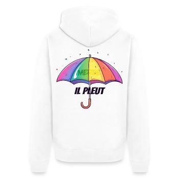 Il Pleut – Lustiger Regenschirm mit Humor - Unisex Premium Bio Zip Hoodie - Weiß - Hinten - Thijin (182cm)