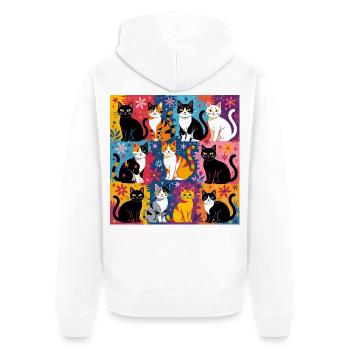 Katzenkunst "Bunt und Floral" - Unisex Premium Bio Zip Hoodie - Weiß - Hinten - Thijin (182cm)