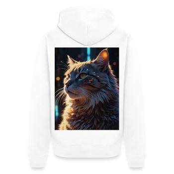 Sternenpfote: Neon-Katze im Licht - Unisex Premium Bio Zip Hoodie - Weiß - Hinten - Thijin (182cm)