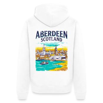 Retro Aberdeen Scotland City Skyline Novelty - Unisex Premium Bio Zip Hoodie - Weiß - Hinten - Thijin (182cm)