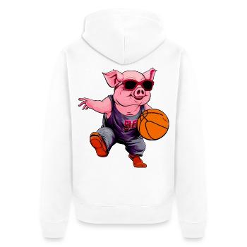 Basketball Schwein - Unisex Premium Bio Zip Hoodie - Weiß - Hinten - Thijin (182cm)