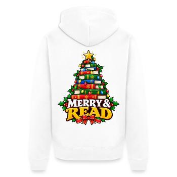 Merry & Read Buch-Weihnachtsbaum - Unisex Premium Bio Zip Hoodie - Weiß - Hinten - Thijin (182cm)