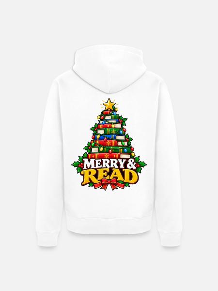 Merry & Read Buch-Weihnachtsbaum - Unisex Premium Bio Zip Hoodie - Weiß