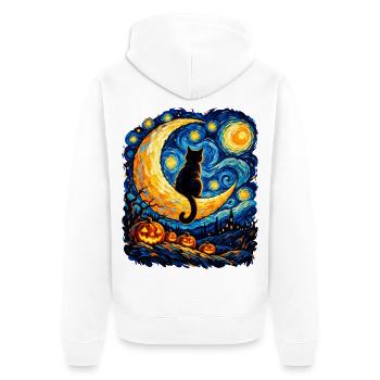 Mondkatze im Sternennacht-Labyrinth - Unisex Premium Bio Zip Hoodie - Weiß - Hinten - Thijin (182cm)