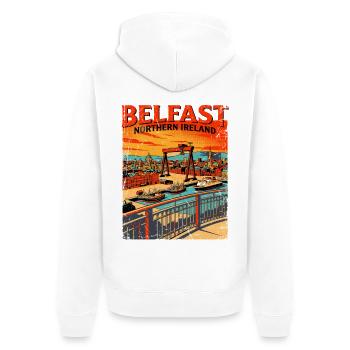 Belfast Northern Ireland Retro City Skyline - Unisex Premium Bio Zip Hoodie - Weiß - Hinten - Thijin (182cm)
