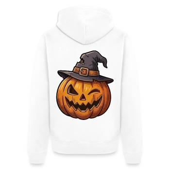 Kürbis mit einem charmanten Hut - Unisex Premium Bio Zip Hoodie - Weiß - Hinten - Thijin (182cm)