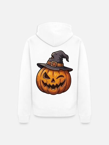 Kürbis mit einem charmanten Hut - Unisex Premium Bio Zip Hoodie - Weiß