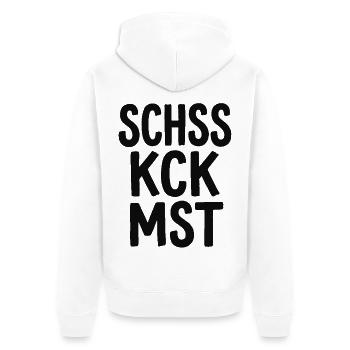 Schss Kck Mst – Fluch-Spruch Statement - Unisex Premium Bio Zip Hoodie - Weiß - Hinten - Thijin (182cm)