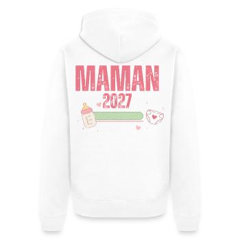 Mutter 2027 Schwangerschaftsankündigung – Werdende Mutter - Unisex Premium Bio Zip Hoodie - Weiß - Hinten - Thijin (182cm)
