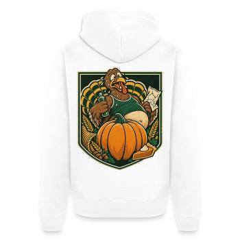 Thanksgiving Truthahn übersatt beim Lauf - Unisex Premium Bio Zip Hoodie - Weiß - Hinten - Thijin (182cm)
