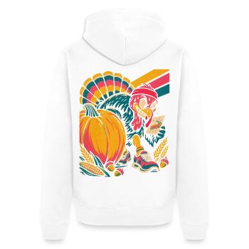Thanksgiving Truthahn-Läufer jagt die Torte - Unisex Premium Bio Zip Hoodie - Weiß - Hinten - Thijin (182cm)