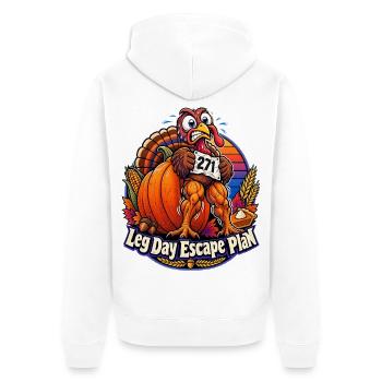 Thanksgiving-Truthahn Leg Day Escape Plan - Unisex Premium Bio Zip Hoodie - Weiß - Hinten - Thijin (182cm)