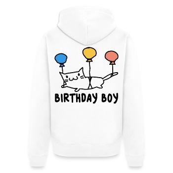 Runder Geburtstag Geschenk Katze mit Ballons - Unisex Premium Bio Zip Hoodie - Weiß - Hinten - Thijin (182cm)