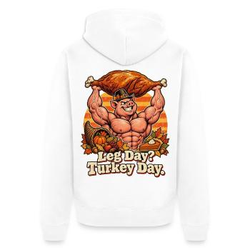 Thanksgiving Bodybuilder-Schwein Truthahn Spruch - Unisex Premium Bio Zip Hoodie - Weiß - Hinten - Thijin (182cm)