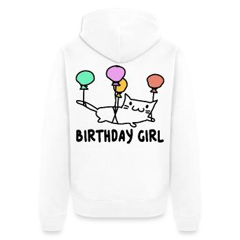 Katze mit Ballons Birthday Girl Geschenk - Unisex Premium Bio Zip Hoodie - Weiß - Hinten - Thijin (182cm)