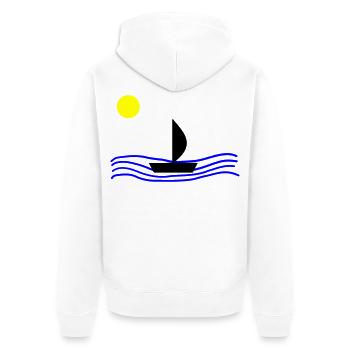 Mit dem Boot auf dem Meer - Unisex Premium Bio Zip Hoodie - Weiß - Hinten - Thijin (182cm)