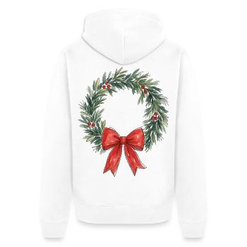 Traditioneller Weihnachtskranz mit roter Schleife - Unisex Premium Bio Zip Hoodie - Weiß - Hinten - Thijin (182cm)