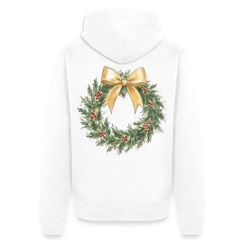 Eleganter goldener Weihnachtskranz mit Schleife - Unisex Premium Bio Zip Hoodie - Weiß - Hinten - Thijin (182cm)